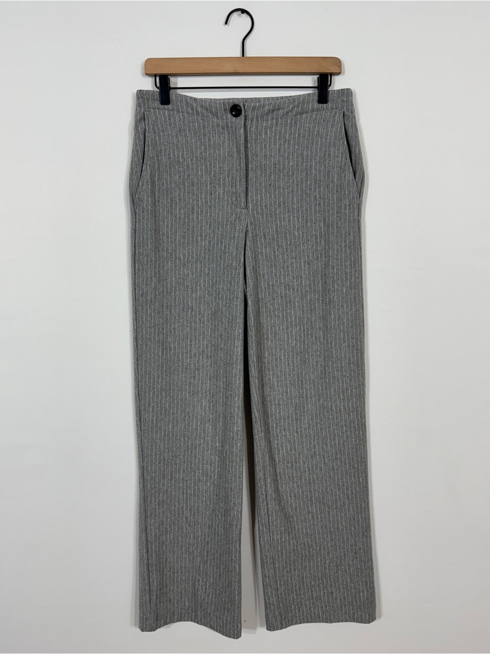 WP60 {Rachel Zoe} Gray White Pinstripe High Rise Wide Leg Dress Pants